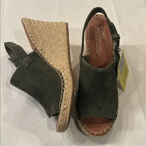 Toms Monica Suede Espadrille Slingback Wedge Sandals Pine Size 8 NWT - Picture 6 of 6